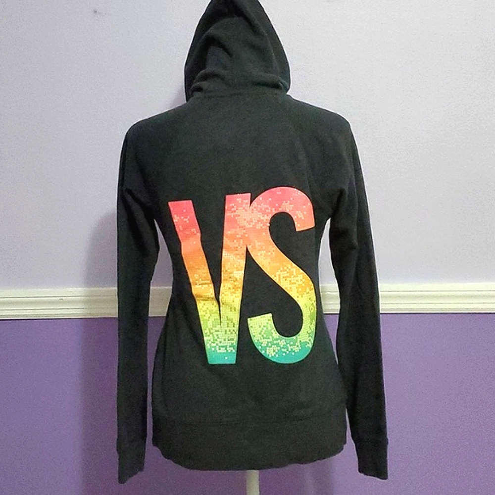 Victoria's Secret Charcoal Sparkly Multicolor Logo Fitted Hoodie Athleisure S